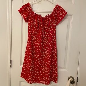 Red Floral Off the Shoulder Dress